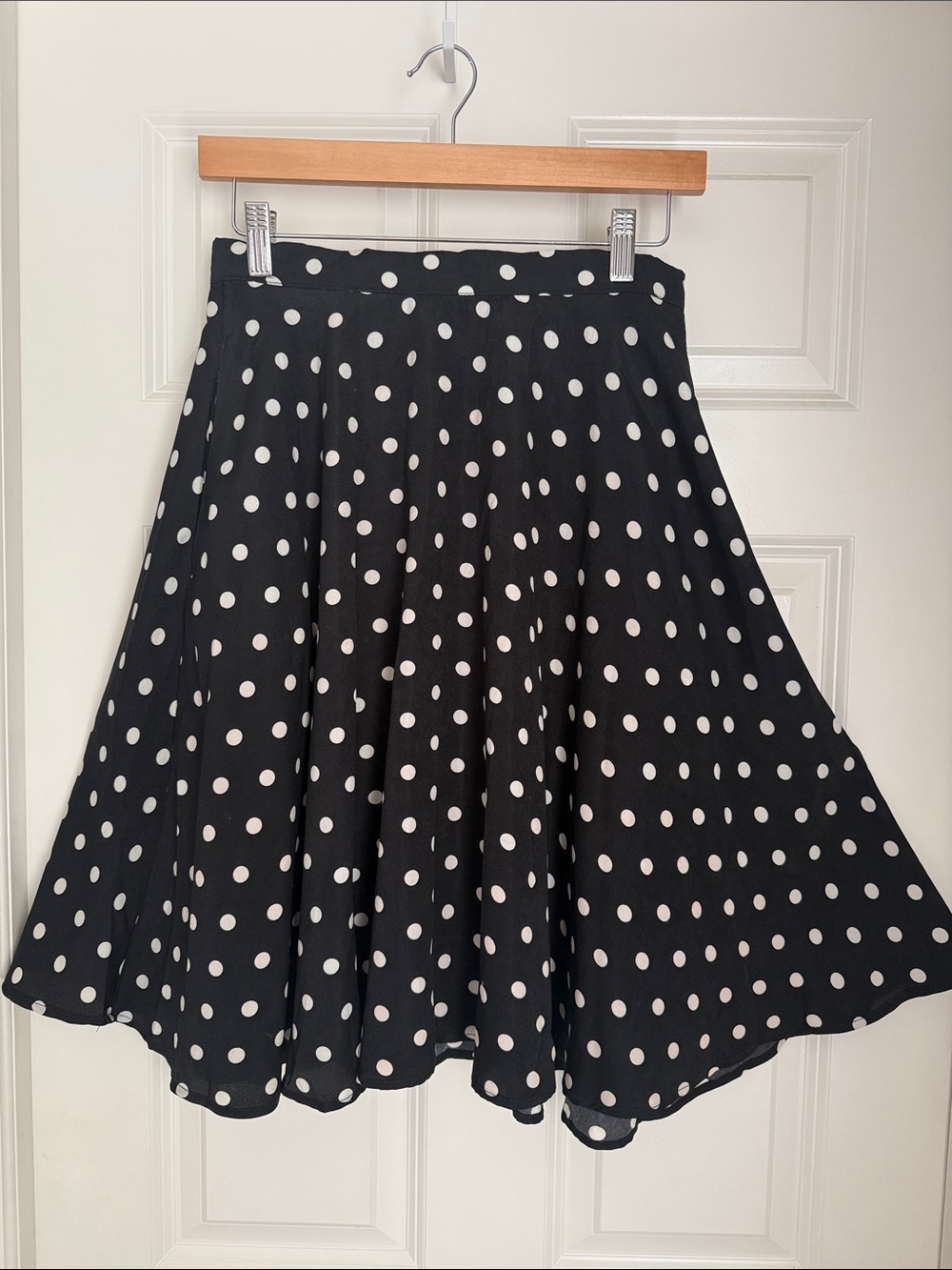 Black Polka Dot A-Line Midi Skirt with pockets